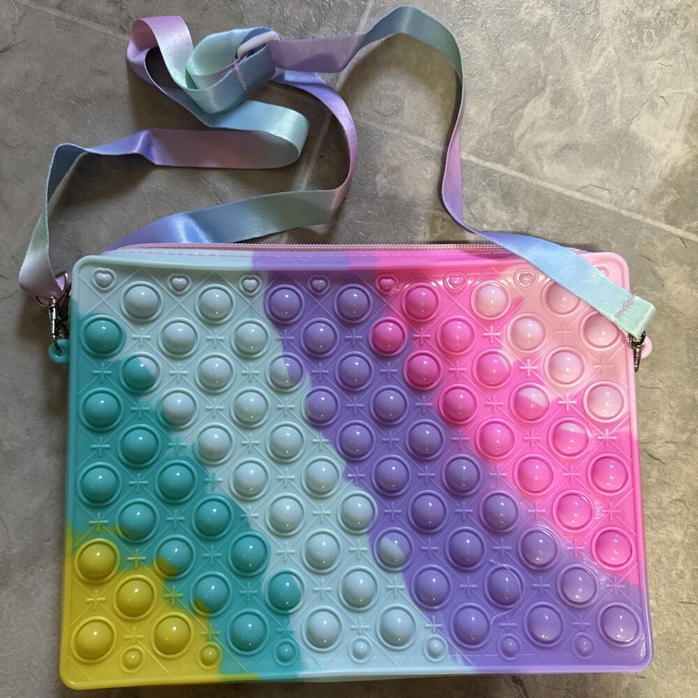 Pop It Purse Fidget Sensory 11x8 Pink Purple Blue Teal & Yellow w/shoulder strap